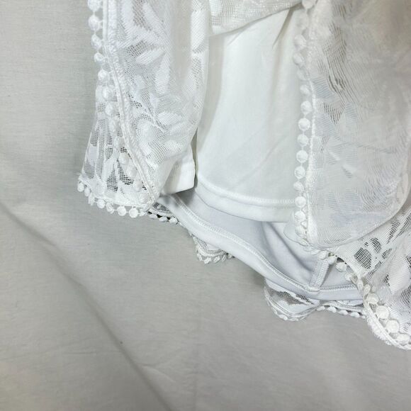 Hello Molly White Pinafore Floral Mesh Lace Open Back Mini Dress Size S - Picture 16 of 16